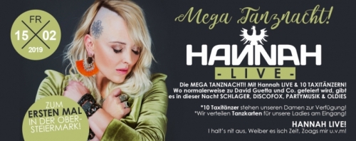 Niklasdorf Bollwerk 15.2. mit HANNAH LIVE Mega Tanznacht mit 10 AllroundDancer Infos 06644512100